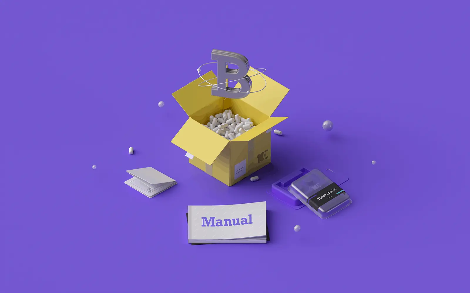 Box illustration showing a blockchain product