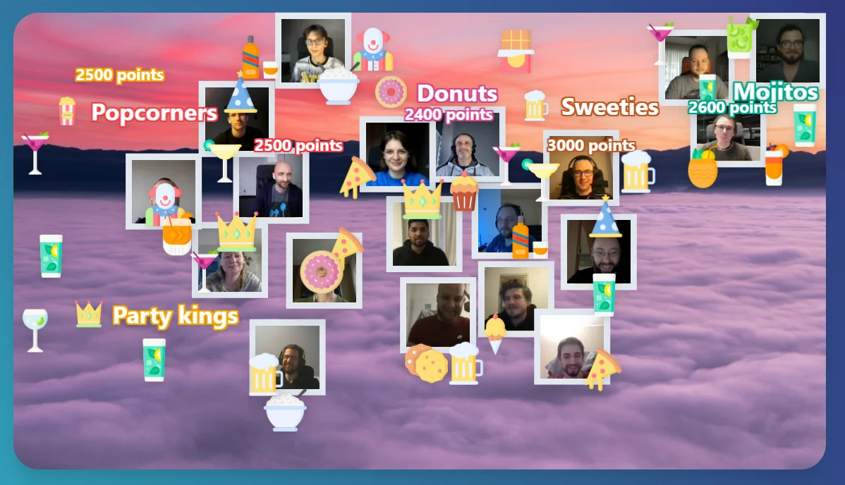 Screenshot from game with live cams of participants