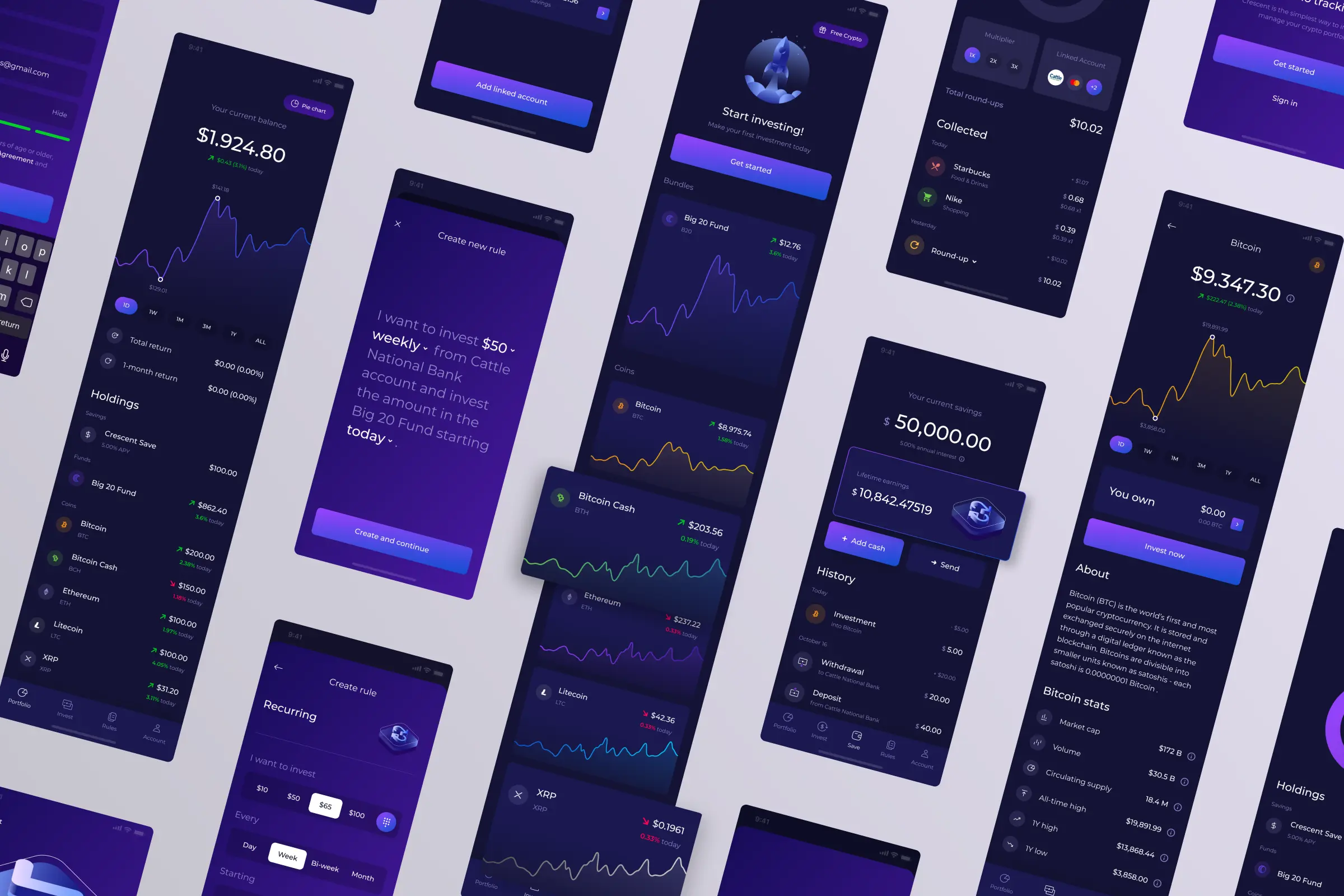 A series of screenshots form the Crescent project